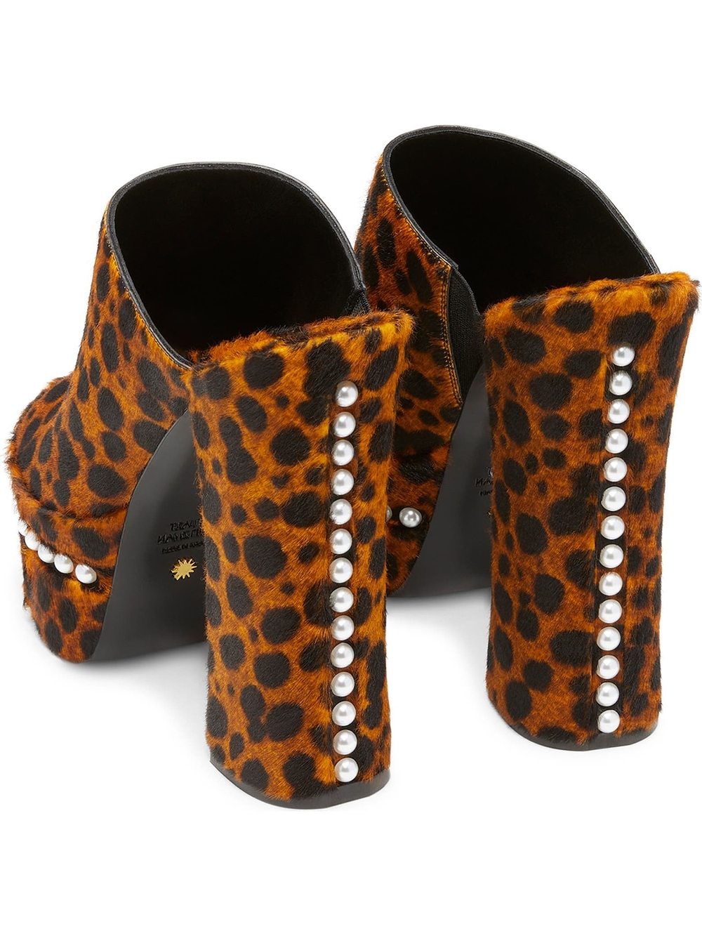 Nwt, Never Worn Stuart Weitzman Leopard Print Platform Pearl Trim Calfskin Slide - Picture 3 of 13